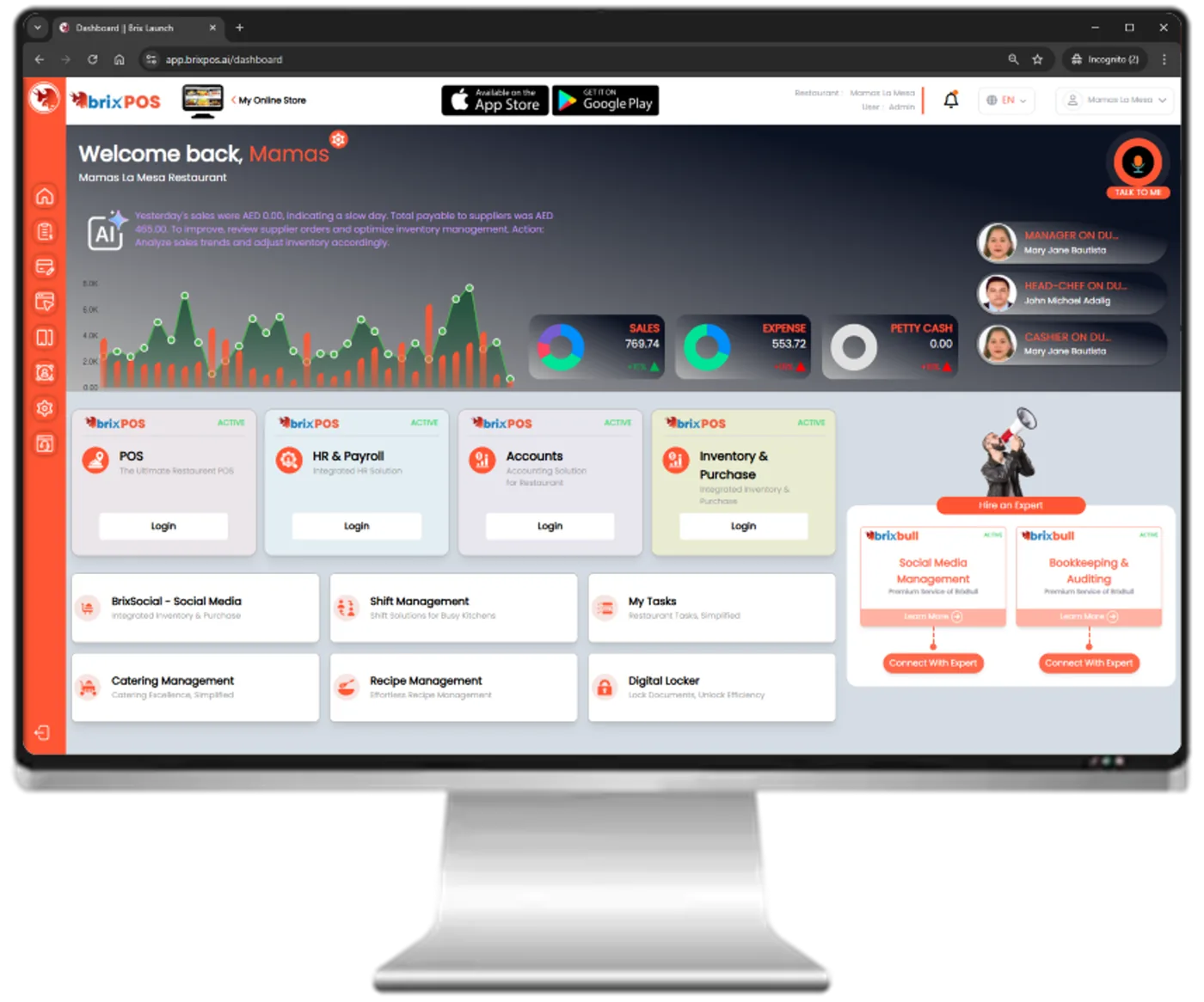 BrixPOS owner launchpad dashboard