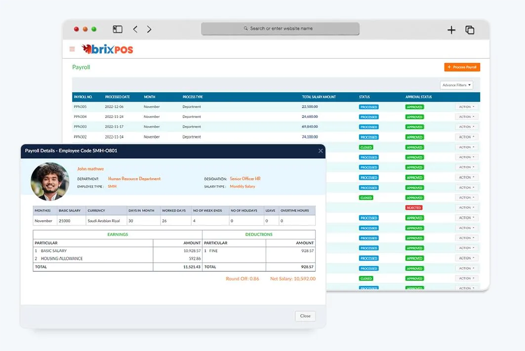 BrixPOS HR module screen