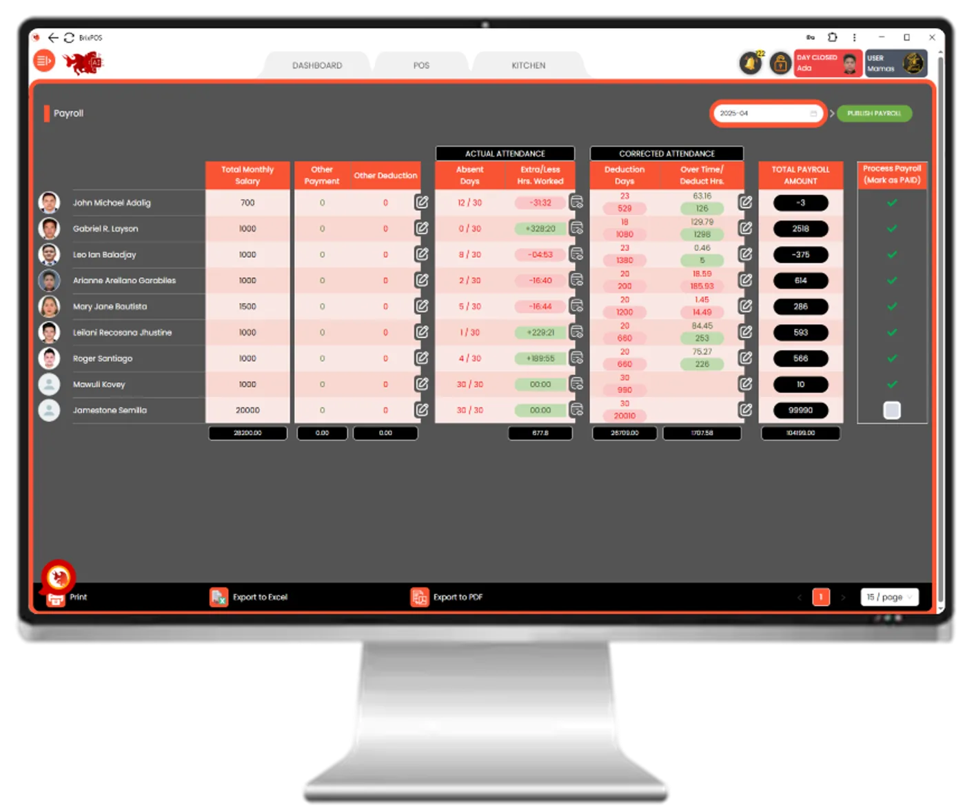 BrixPOS Stakeholder screen
