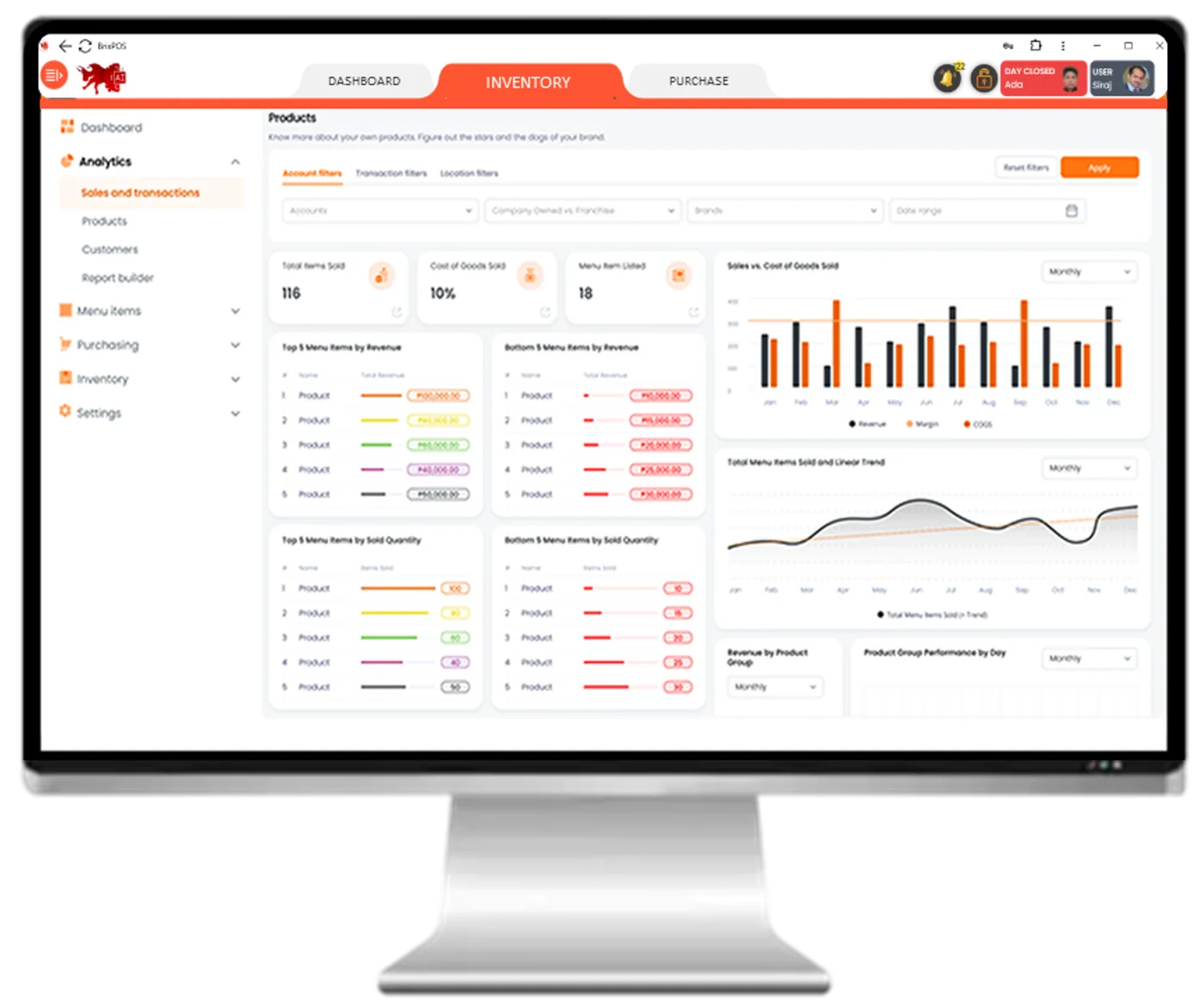 BrixPOS Stakeholder screen